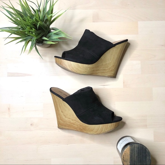 Call It Spring Black Platform Slide On Wedges - Picture 1 of 8